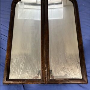 Arched Double-Panel Wall Mirror in Dark Wood